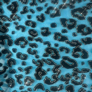 Leopard Flocking Stretch Power Mesh Fabric | 55" Cuttable | Spandex Palace Turq