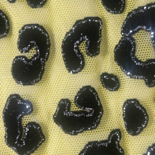 Leopard Flocking Stretch Power Mesh Fabric | 55" Cuttable | Spandex Palace Yellow