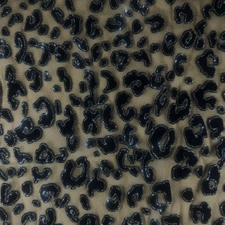 Leopard Flocking Stretch Power Mesh Fabric | 55" Cuttable | Spandex Palace Dark Nude