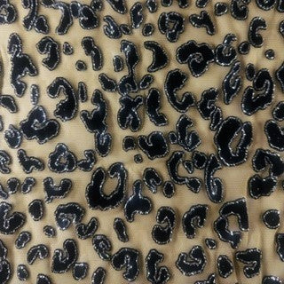 Leopard Flocking Stretch Power Mesh Fabric | 55" Cuttable | Spandex Palace Dark Nude