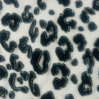 Leopard Flocking Stretch Power Mesh Fabric | 55" Cuttable | Spandex Palace White