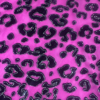 Leopard Flocking Stretch Power Mesh Fabric | 55" Cuttable | Spandex Palace Hot Pink