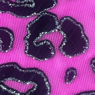 Leopard Flocking Stretch Power Mesh Fabric | 55" Cuttable | Spandex Palace Hot Pink