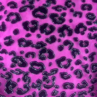 Leopard Flocking Stretch Power Mesh Fabric | 55" Cuttable | Spandex Palace Hot Pink