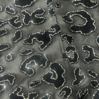 Leopard Flocking Stretch Power Mesh Fabric | 55" Cuttable | Spandex Palace Black