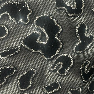 Leopard Flocking Stretch Power Mesh Fabric | 55" Cuttable | Spandex Palace Black