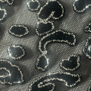 Leopard Flocking Stretch Power Mesh Fabric | 55" Cuttable | Spandex Palace Black