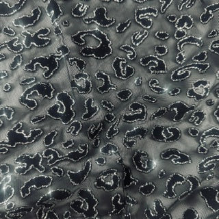 Leopard Flocking Stretch Power Mesh Fabric | 55" Cuttable | Spandex Palace Black