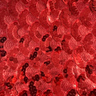 Mermaid Design Dual-Size Sequin Mesh Fabric | Spandex Palace Red
