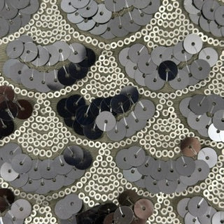 Mermaid Design Dual-Size Sequin Mesh Fabric | Spandex Palace White Silver