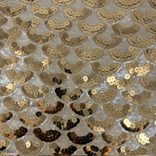 Mermaid Design Dual-Size Sequin Mesh Fabric | Spandex Palace Whire Gold