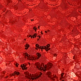 Mermaid Design Dual-Size Sequin Mesh Fabric | Spandex Palace Red