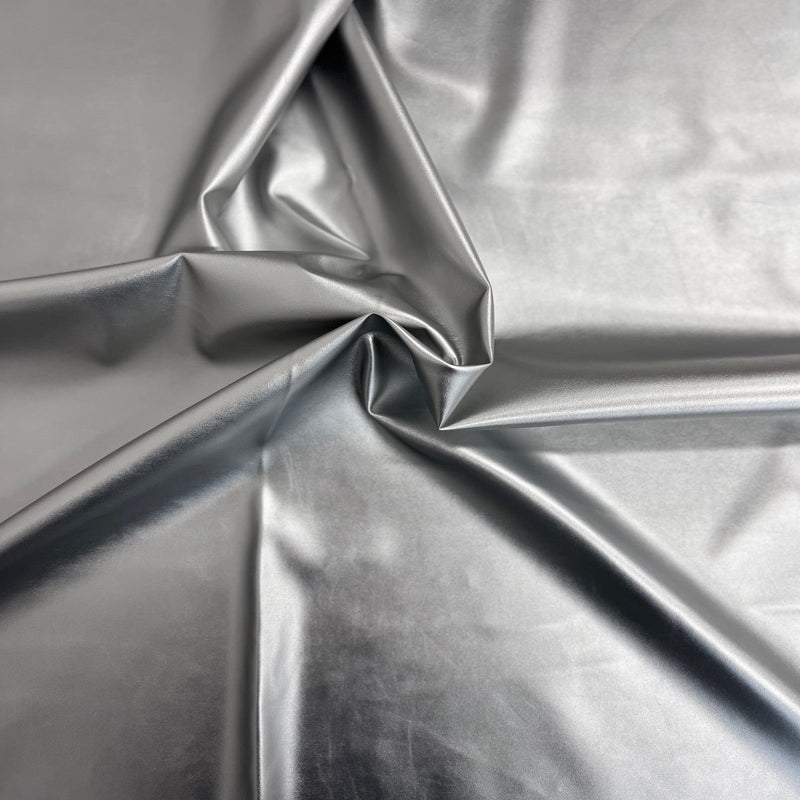 Silver Two Way Stretch Faux Leather Vinyl Fabric