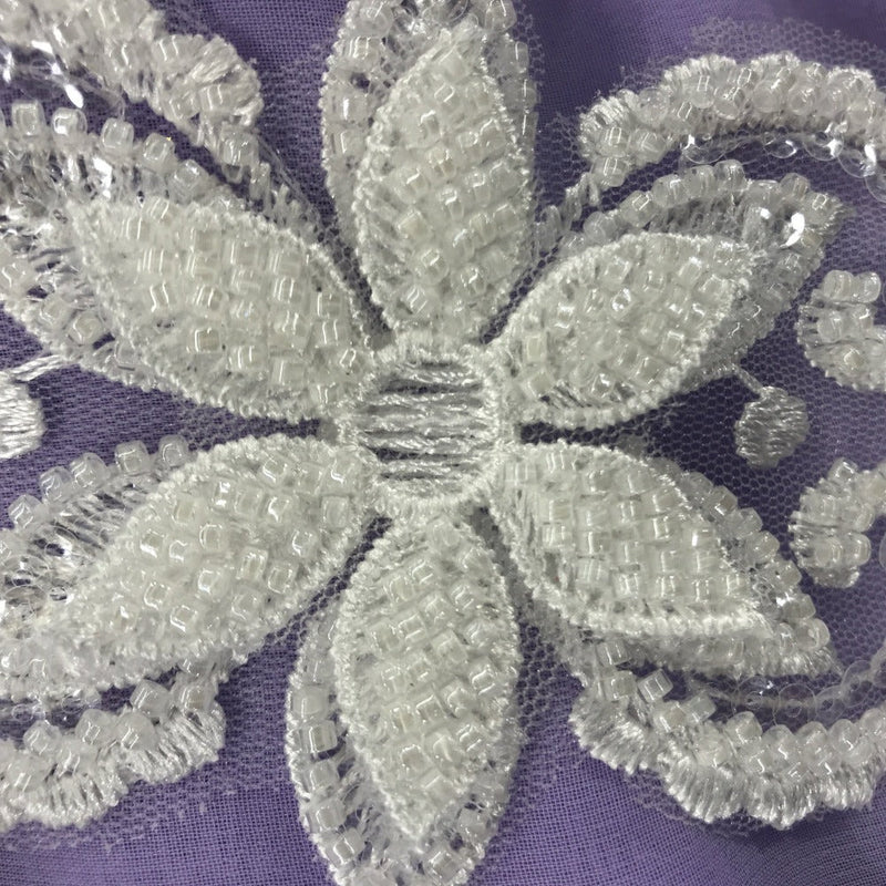 Beaded 3D Floral Lace Trimming Embroidered on 100% Polyester Net Mesh | Lace USA - 73038W-HB