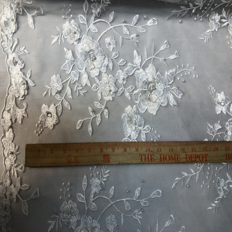 Gold Rouley 3D Pearl Floral Embroidered Lace Fabric