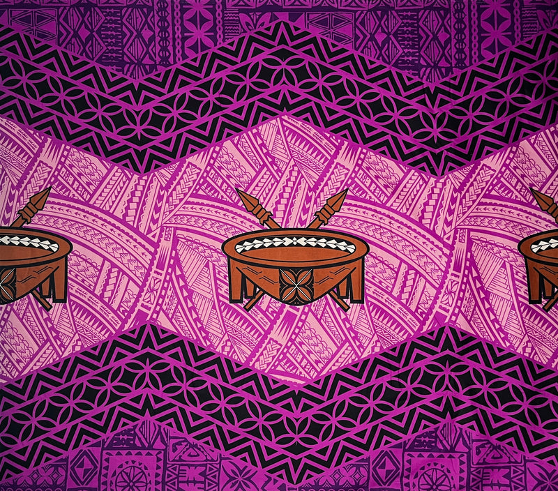 Traditional Tonga Tattoo Kava Bowl Center Fabric | Cotton