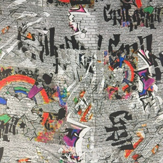 Vibrant Urban Graffiti Print Lightweight Polyester Spandex | Spandex Palace Silver