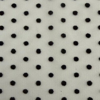 Polka Dot Flocked Stretch Power Mesh Fabric | Spandex Palace White Black