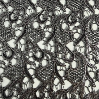 Metallic Embroidered Guipure Lace Fabric | 50" | Spandex Palace Fuchsia Silver