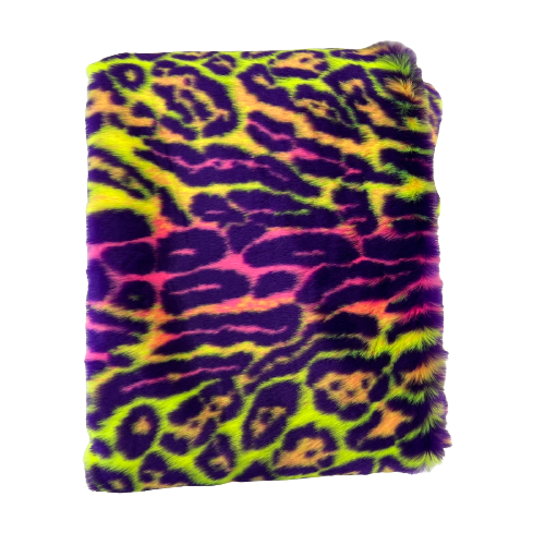 Purple | Lime Green Neon Rainbow Multicolor Leopard Print Faux Fur Fabric