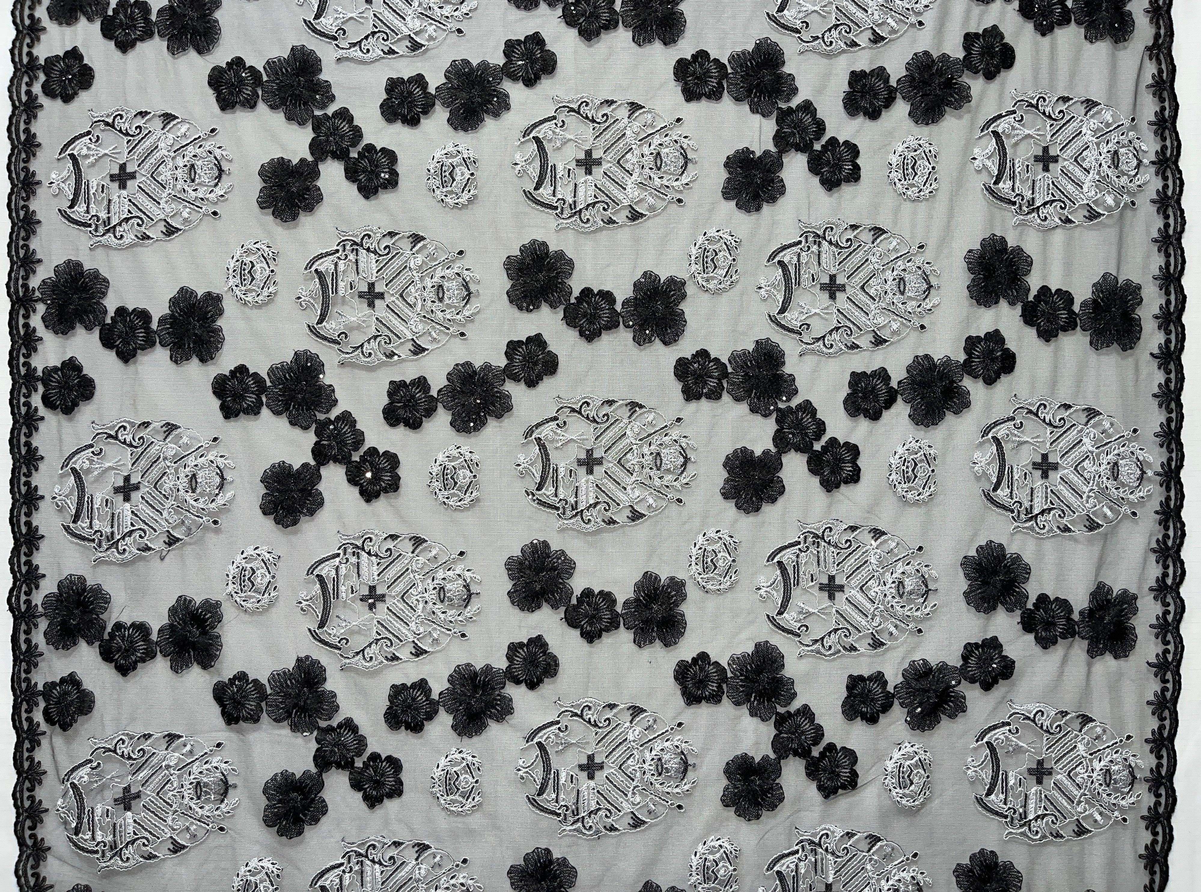 Black Hibiscus Flowers Tonga Seal Lace | Islands Fabric