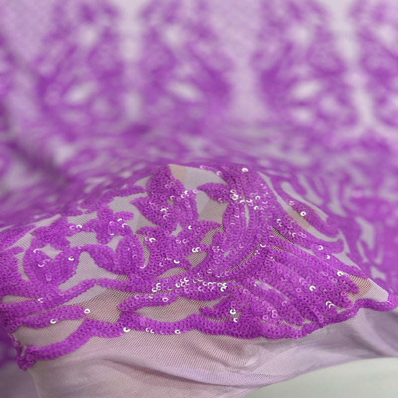 Lavender Purple Luna Stretch Sequins Lace Fabric