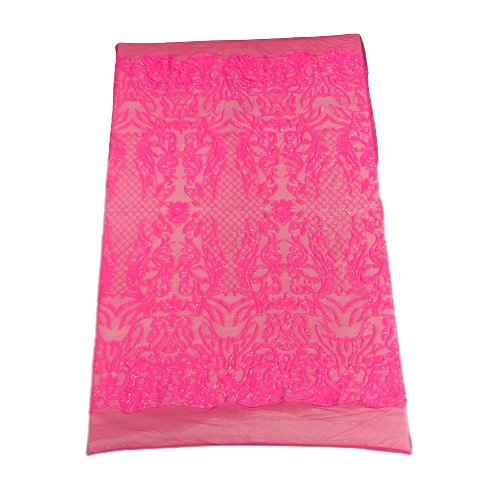 Neon Pink Luna Stretch Sequins Lace Fabric