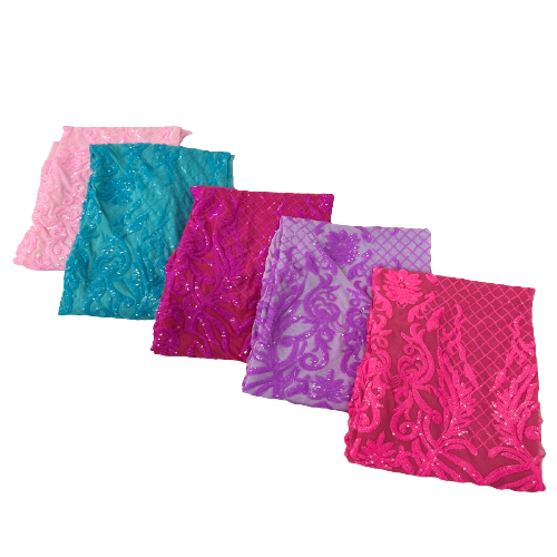 Magenta Pink Luna Stretch Sequins Lace Fabric