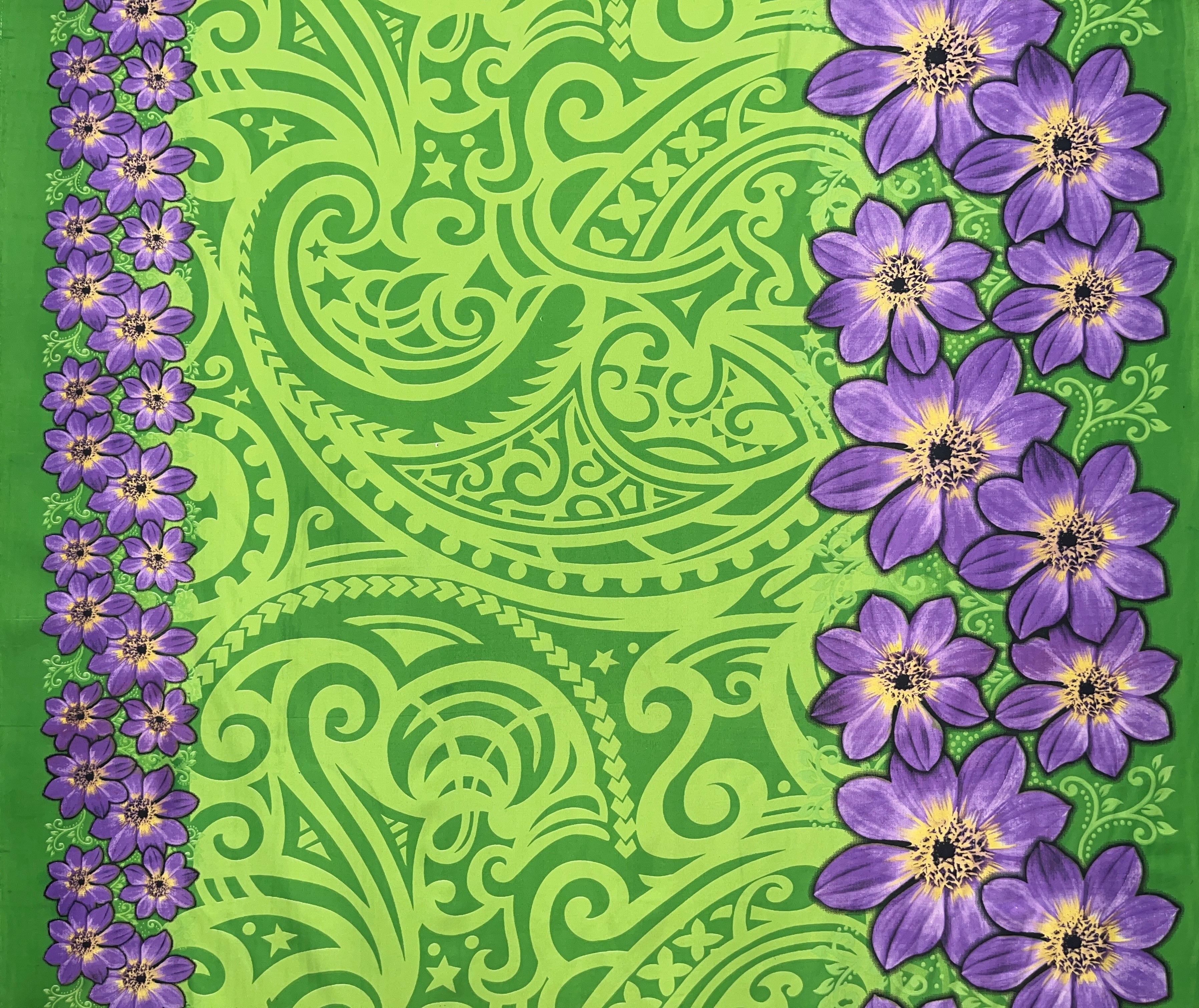 Traditional Polynesian Tattoo Daisy Double Border Polyester Fabric | Islands Fabric