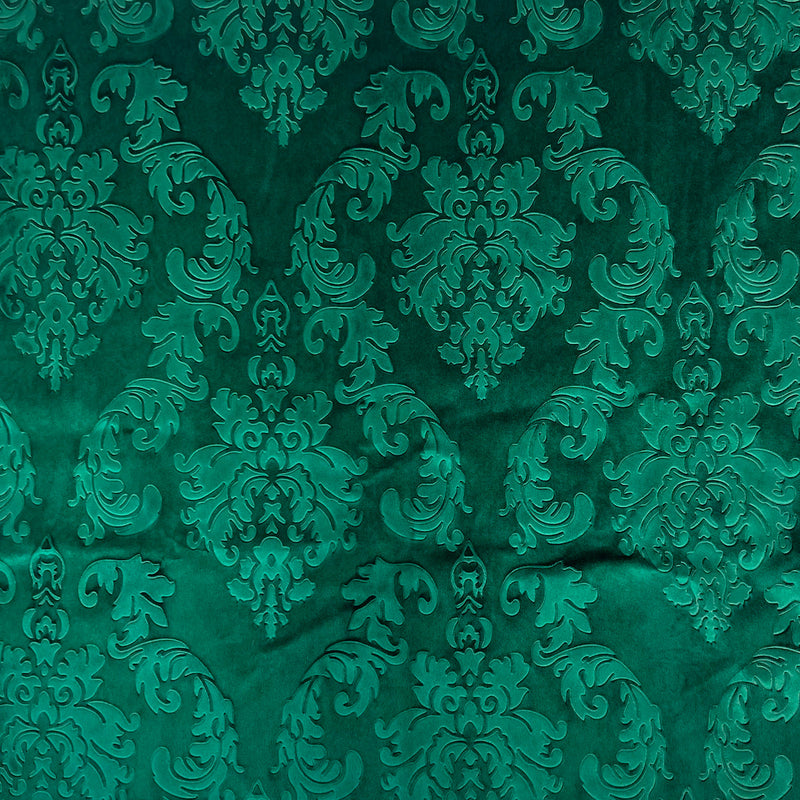 Emerald Green Damask Embossed Velvet Upholstery Drapery Fabric