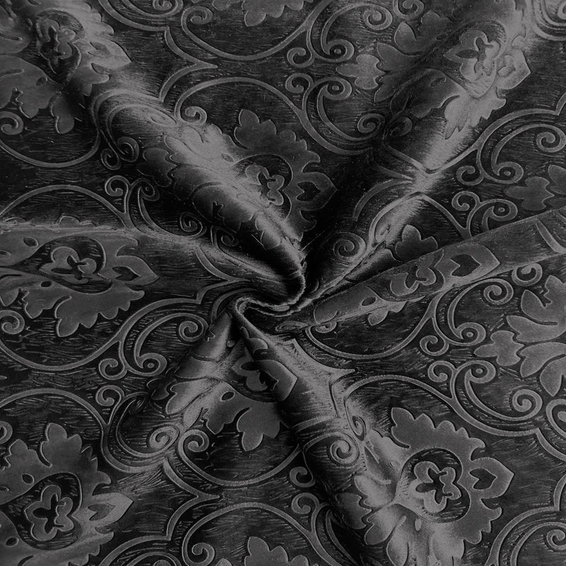 Black Royalty Damask Embossed Velvet Upholstery Drapery Fabric