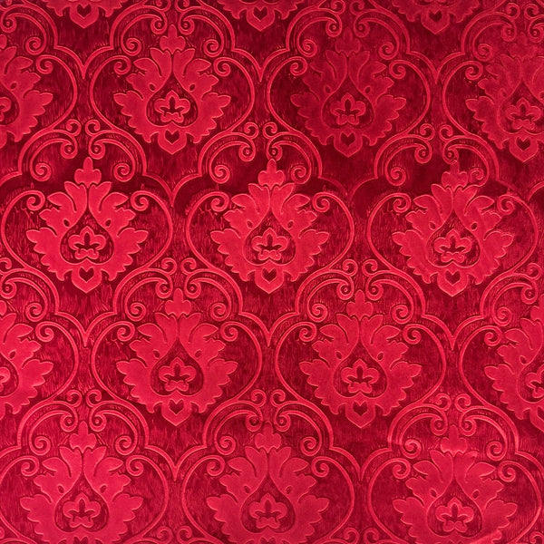 Red Royalty Damask Embossed Velvet Upholstery Drapery Fabric