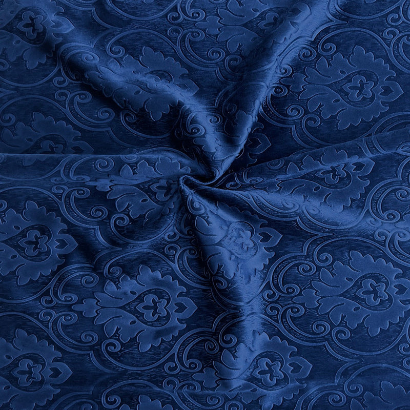 Royal Blue Royalty Damask Embossed Velvet Upholstery Drapery Fabric