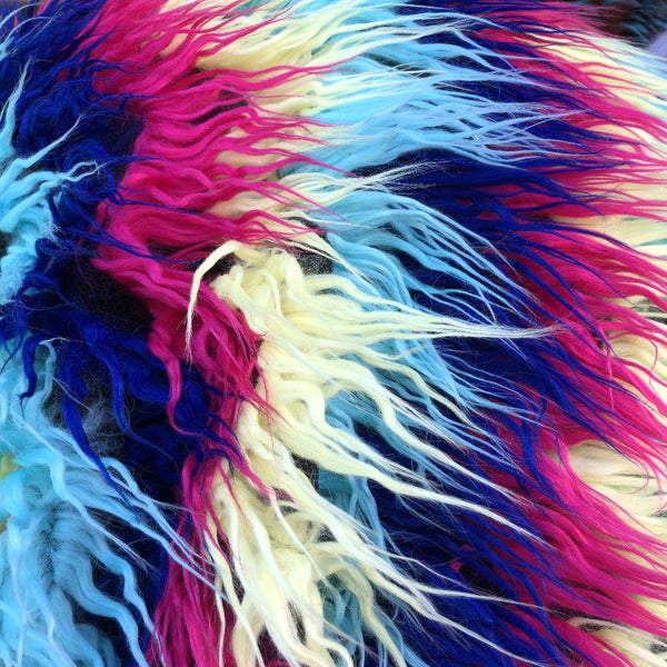 Dark Rainbow Multicolor Curly Long Pile Faux Fur Fabric