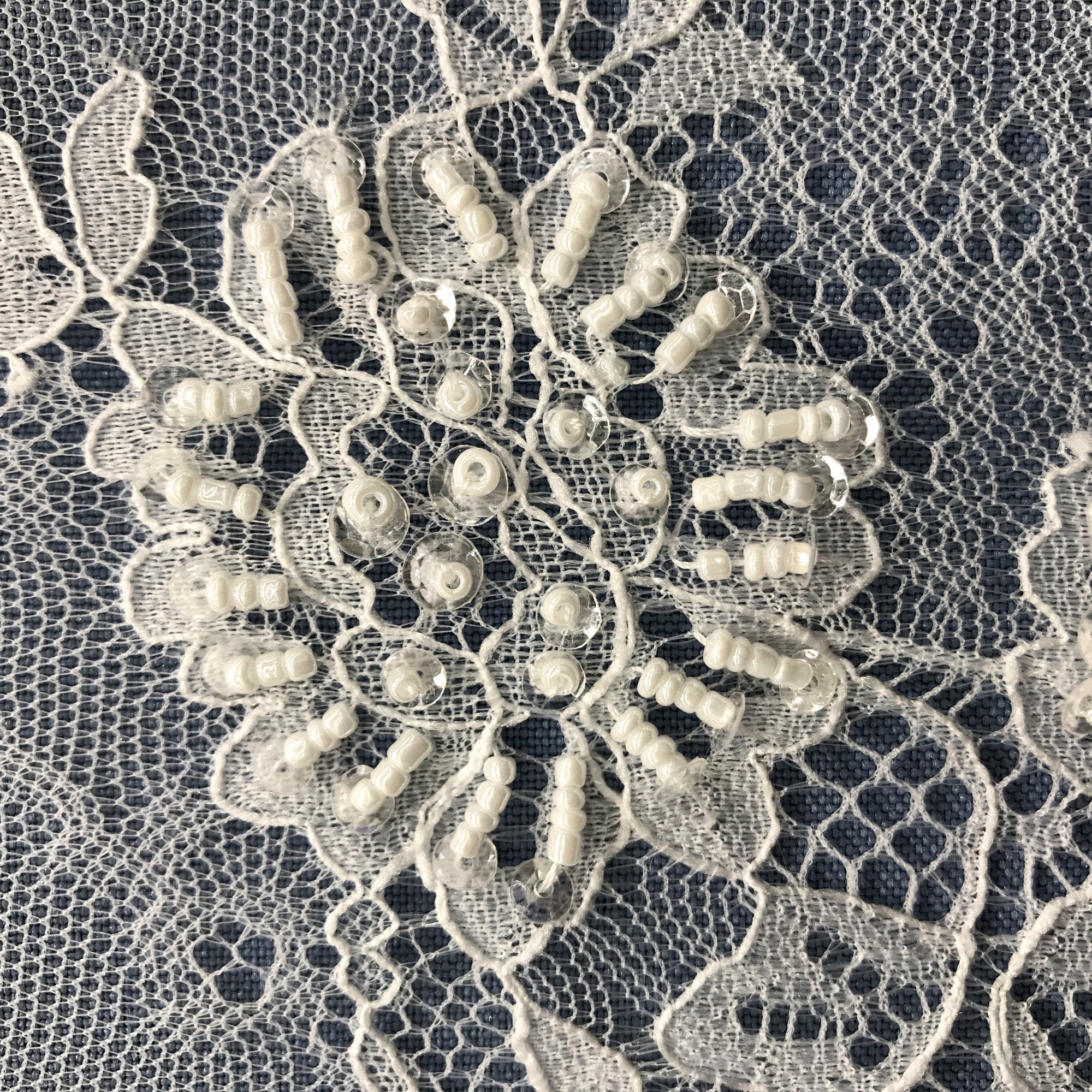 Beaded Chantilly Embroidered Lace Fabric with Eyelash Scallop - 3 Yards | Lace USA - 68136W-BP