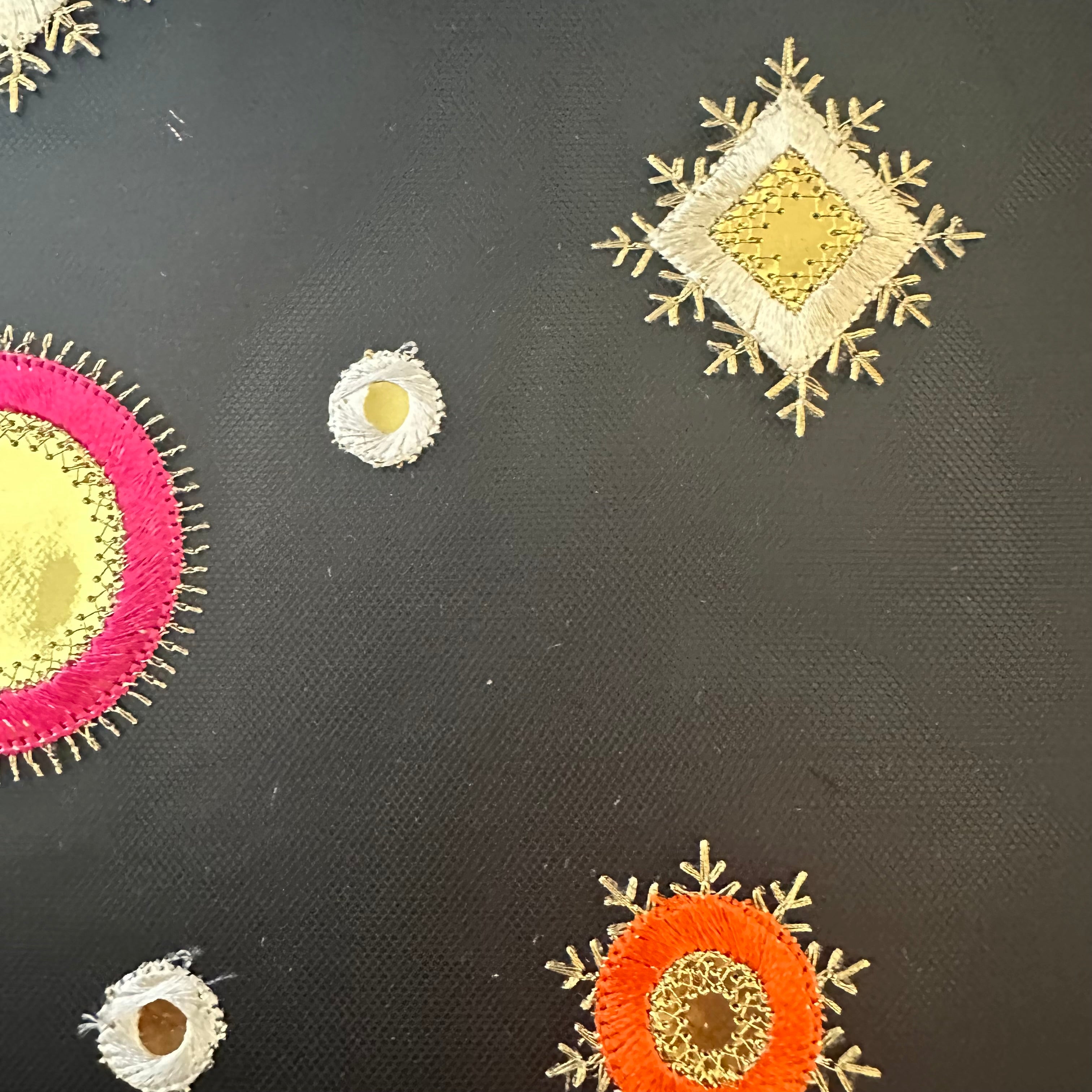 Polyester tulle with Cluster Design Metallic Embroidery | Spandex palace Black base