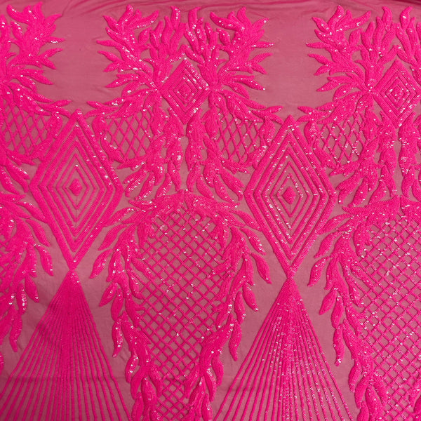 Neon Pink Alpica Sequins Lace Fabric