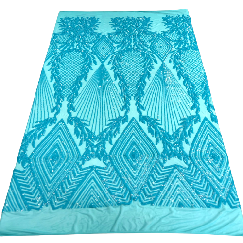 Aqua Blue Alpica Sequins Lace Fabric