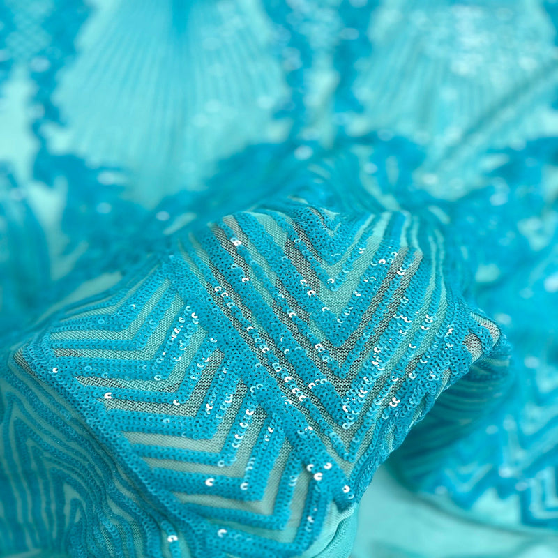 Aqua Blue Alpica Sequins Lace Fabric