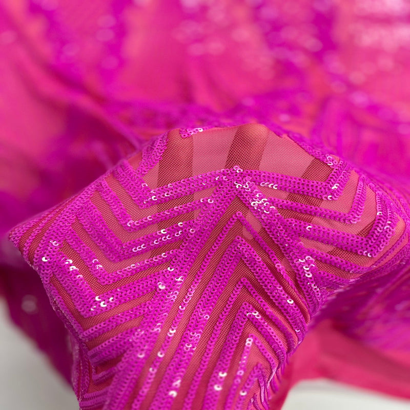 Magenta Pink Alpica Sequins Lace Fabric