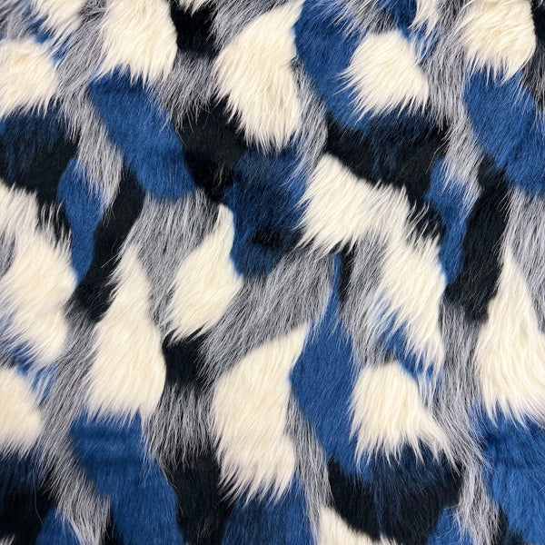 Black | Blue | Gray | Ivory Multicolor Patchwork Faux Fur Fabric