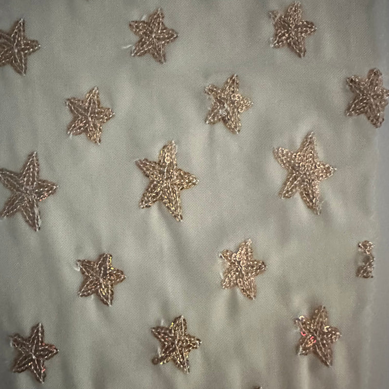 4 Way Polyester Spandex Power Mesh Star Fish Sequins | Spandex Palace Ivory Gold