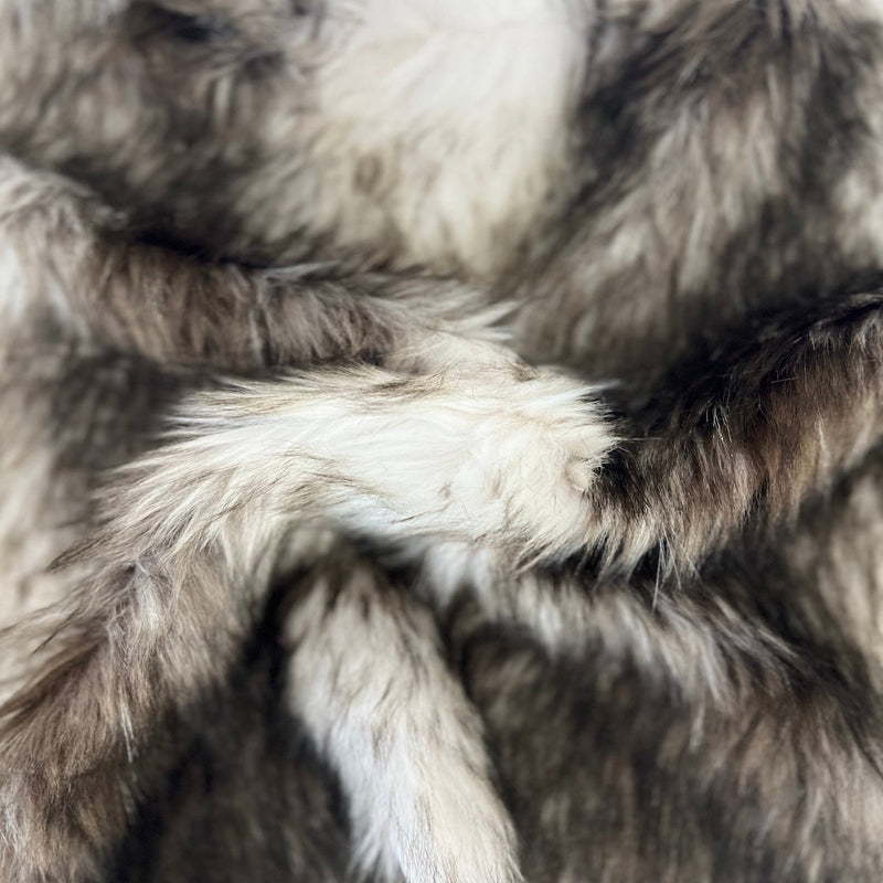 Black | White Striped Wolf Faux Fur Fabric