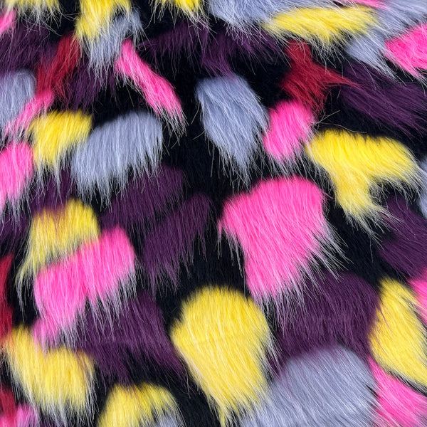 Pink | Purple | Gray | Yellow Puzzled Multicolor Faux Fur Fabric