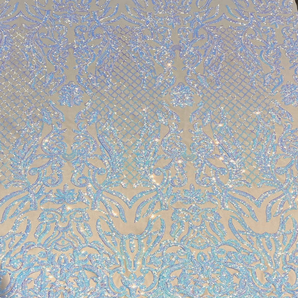 Pearl Blue Iridescent Luna Stretch Sequins Lace Fabric