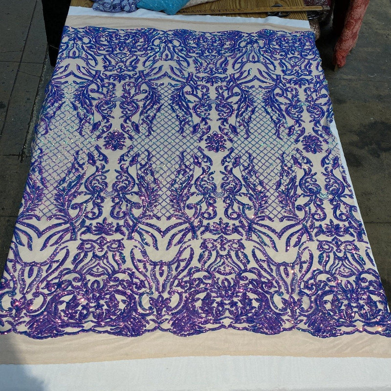 Lavender Iridescent Luna Stretch Sequins Lace Fabric