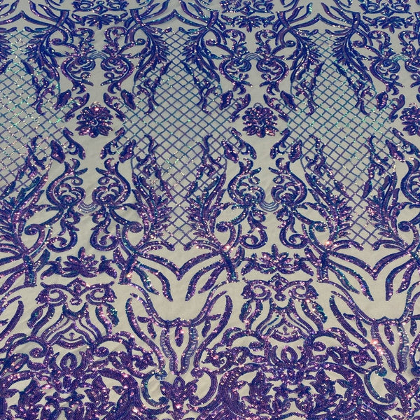 Lavender Iridescent Luna Stretch Sequins Lace Fabric