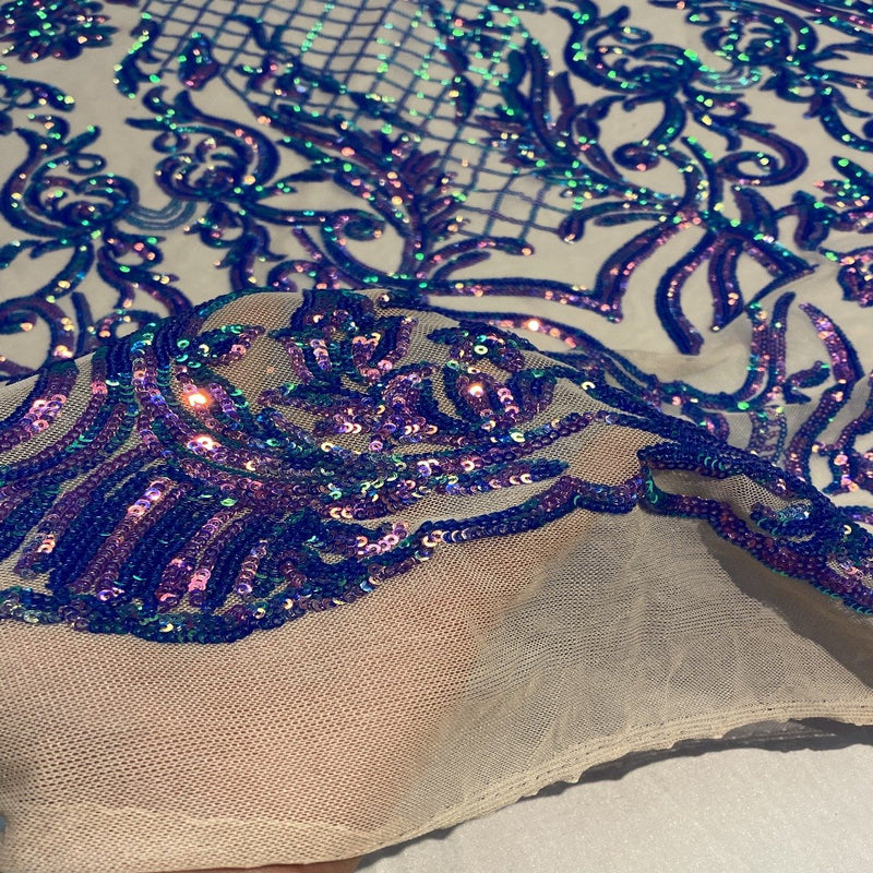 Lavender Iridescent Luna Stretch Sequins Lace Fabric