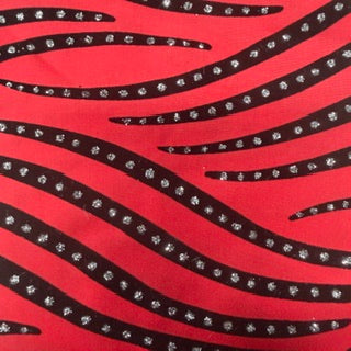 Zebra Flocked Elite Spandex 4-Way Stretch Fabric | Spandex Palace Red with black