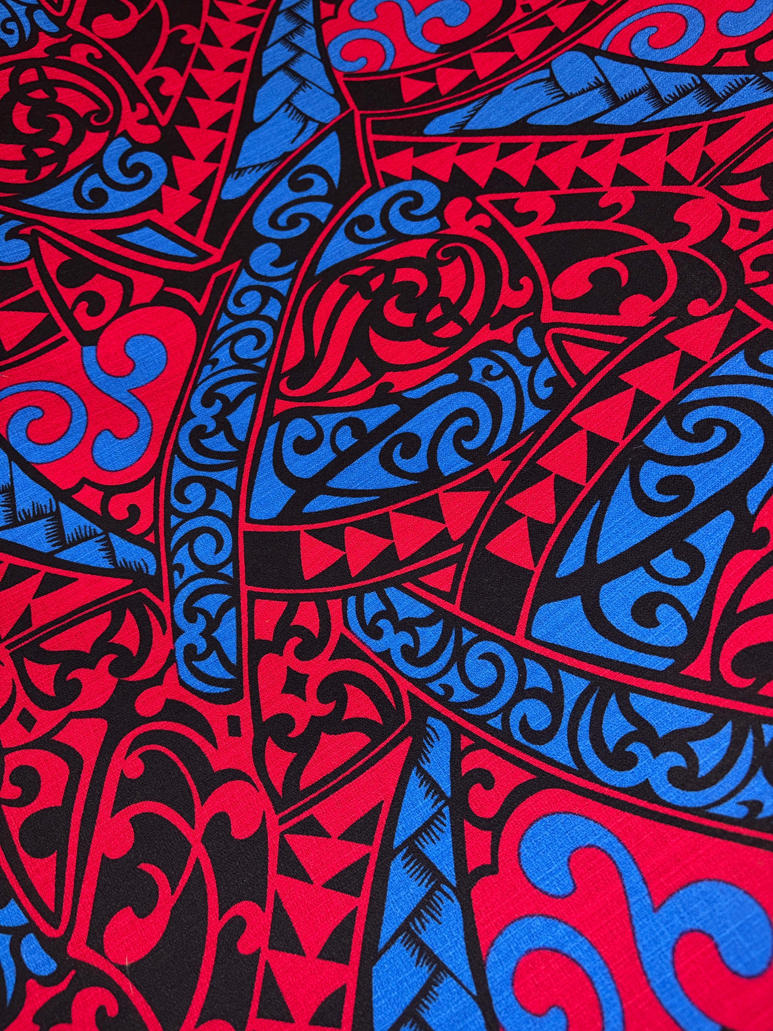 Polynesian Tribal Triangle formation design Fabric | Light Barkcloth